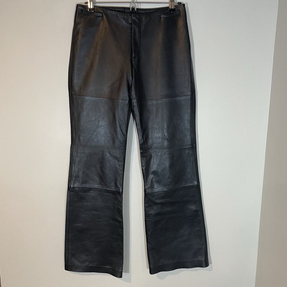 Donald J Pliner Women's Black Leather Pants Sz 4 Made‎ In Italy Lined Pockets